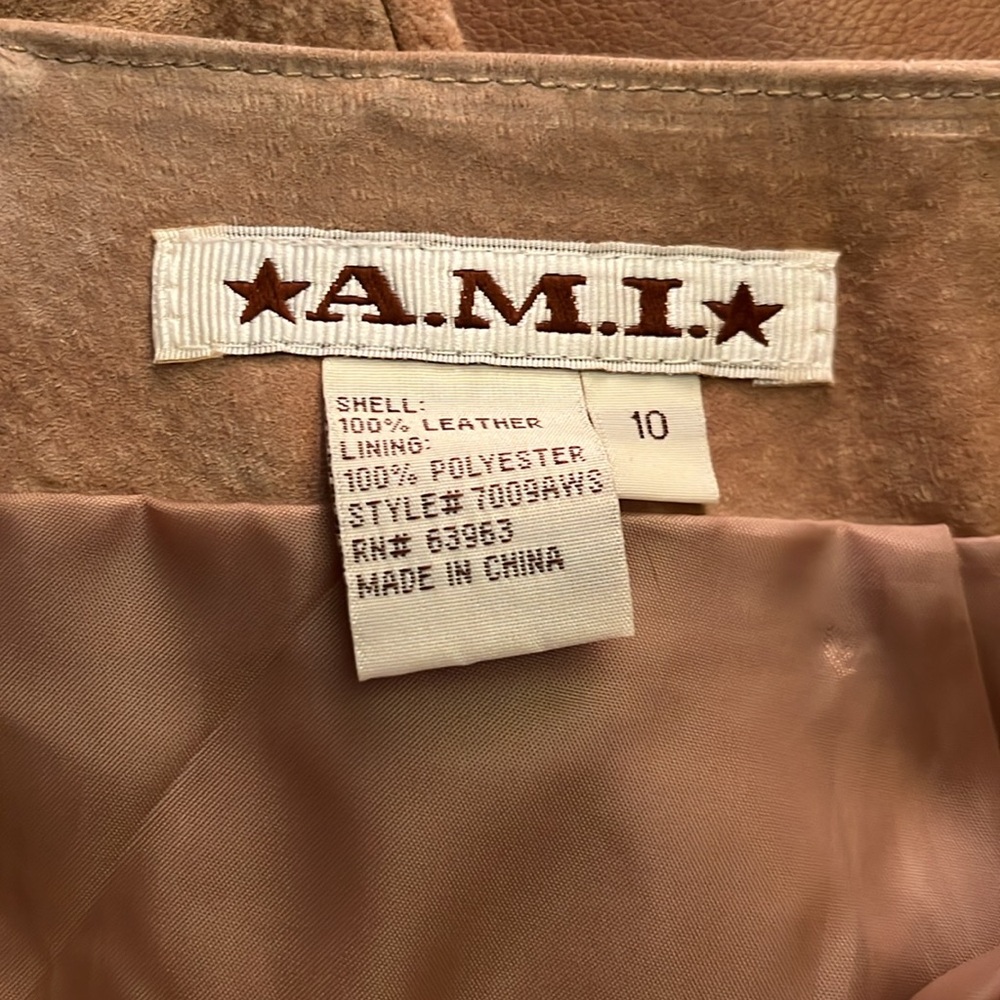 A.M.I. 100% LEATHER LONG TAN SKIRT Size 10 - Picture 8 of 10